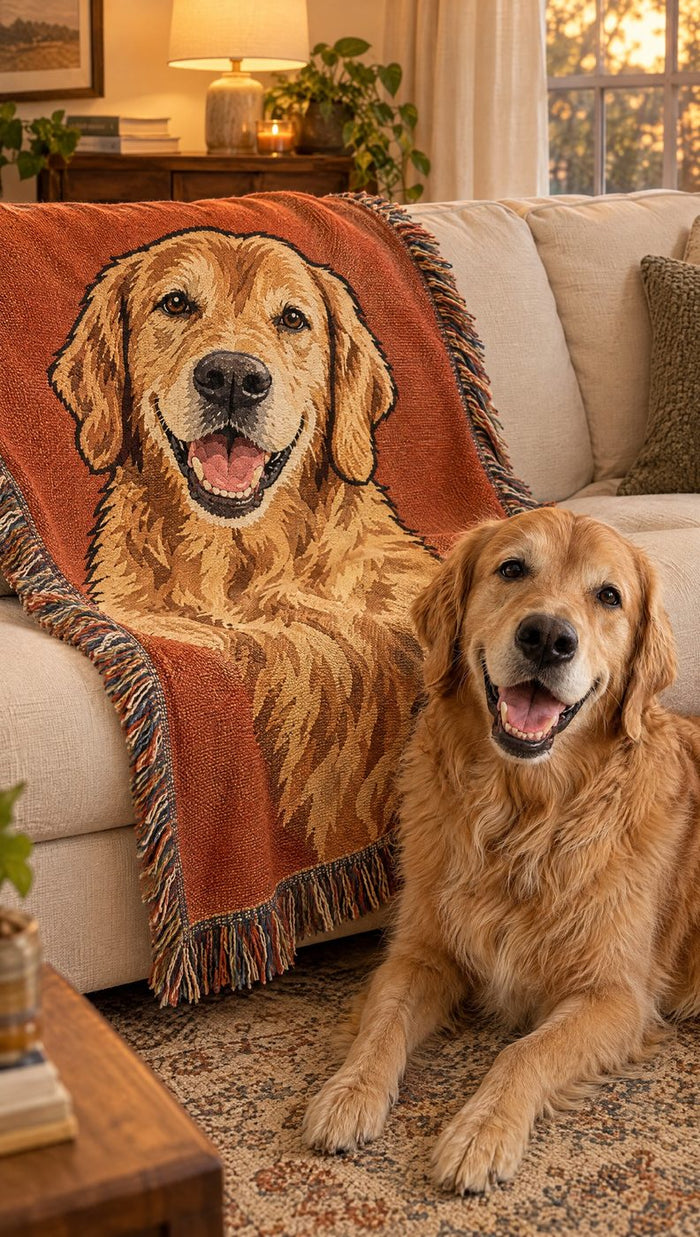 Custom Pet Portrait Woven Blanket, Illustrated from Your Photo