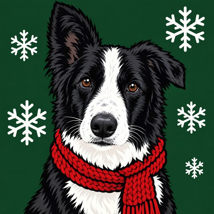 Border collie in Christmas scarf style
