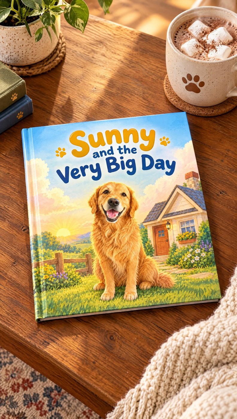 Hardcover storybook starring a golden retriever