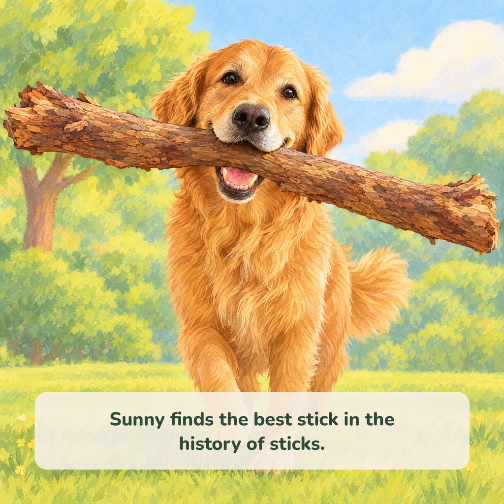 Page: the dog carries a huge stick